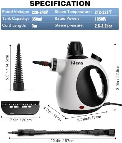 KLONA Handheld Steam Cleaner, Steam Cleaner for Home with 10 Accessory Kit, Multipurpose Portable Upholstery Steamer Cleaning with Safety Lock to Remove Grime, Grease. — view 7