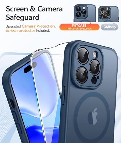 Image of FNTCASE for iPhone 14 Pro Case: [Compatible with Magsafe] Translucent Matte Cases with [Full Camera Protection] [Screen Protector] Military Grade Shockproof Protective Phone Cover - Blue