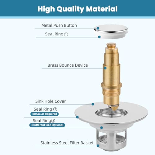 Image of 2PCS Universal Metal Bathroom Sink Stopper, 2-in-1 Pop Up, Chrome | Sink Strainer with Anti-Clogging Filter Basket Fit for Standard 1 inch-2.3 inch Basin Drain Holes, Anti-Clog