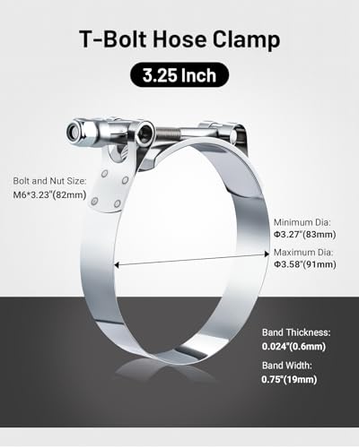 Image of EVIL ENERGY 3.25 Inch T-Bolt Hose Clamps, Stainless Steel 304 Turbo Intake Clamps, 83-91mm Adjustable Range for 3-1 /4 inch Hose ID, Intercooler Radiator Pipe Clamps for Silicone Coolant Hoses, 4PCS
