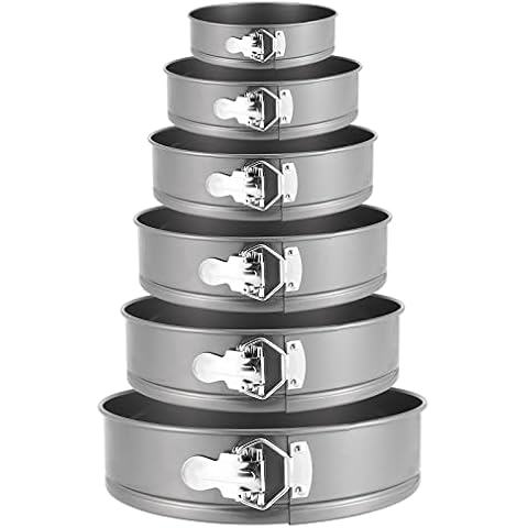 SEUNMUK Set of 6 Cake Tin Set, Round Springform Cake Tins with Removable Bottom and Metal Clasp, Loose Base Baking Trays for Cakes and Cheesecake - Sizes 12/18/20/24/26/28 cm Cover