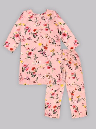 Image of A.T.U.N. (ALL THINGS UBER NICE) Girls Printed 3 /4 Sleeve Kurti and Pant Set | Stylish Traditional Ethnic Wear Salwar Suit Set for All Ocassions