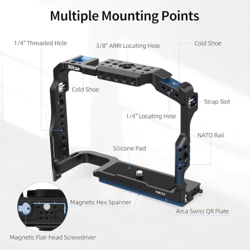 Image of Nitze Aluminum Alloy Camera Cage for Nikon Z8, Compatible with Arca Swiss, with Cold Shoe