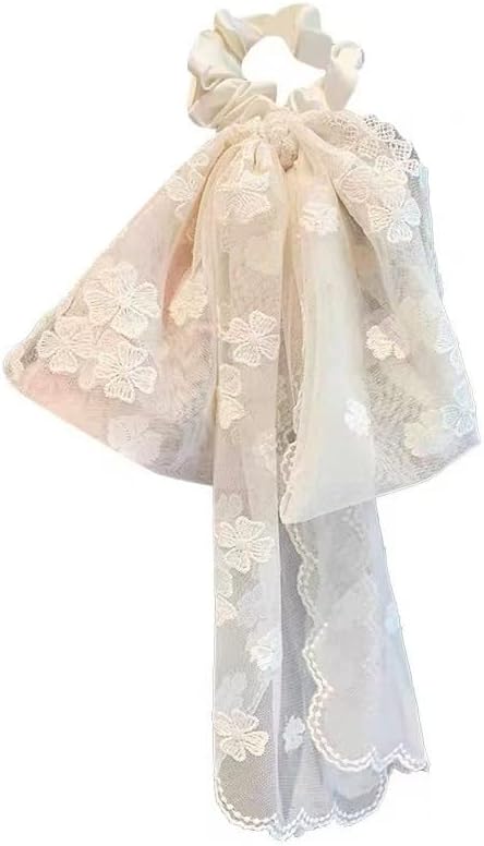 フレンチレースヘアタイ 優しいリボンヘアバンド ヘアタイ レディース(White)