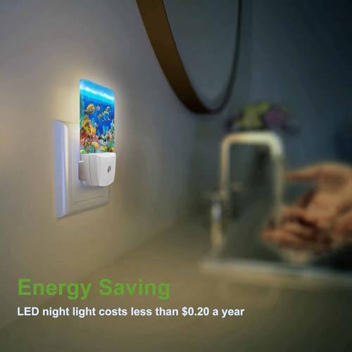 Image of LED Night Light,Colorful Underwater Fish LED Night Light Plug into Wall with Dusk to Dawn Light Sensor White Energy Efficient Nightlight for Bedroom Bathroom Hallway Living Room Kitchen