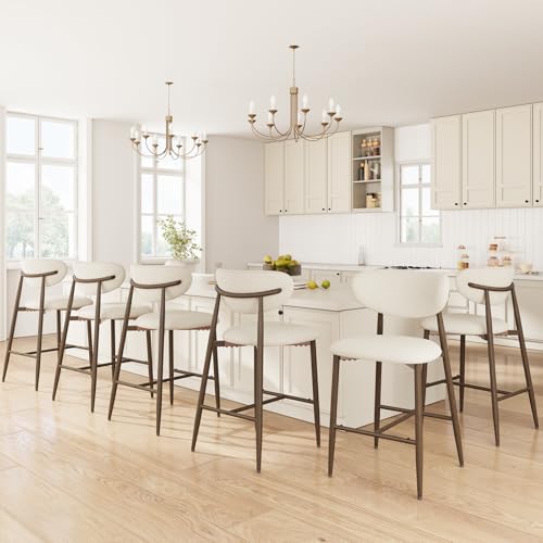 Image of MALOL Bar Stools Set of 6, Upholstered Counter Height bar stools with Backs and Metal Legs, Modern Kitchen Bar Stools for Kitchen Island, Counter, Beige