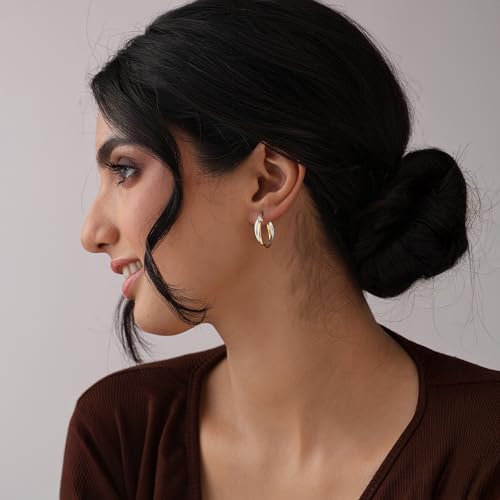 Image of TRUESILVER ACPL 925 Sterling Silver Hoop Earrings for Women | BIS Hallmarked Two-Tone & Three-Tone Intertwined Hoop Earrings | Oval & Round Lightweight Jewelry