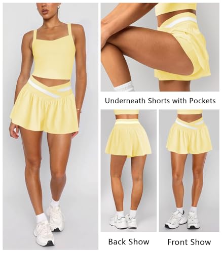 Womens Athletic Workout Shorts Flowy Butterfly Elastic Crossover High Waisted 2 in 1 Running Shorts Pockets for Women2