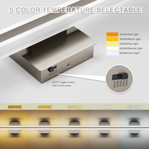 Image of 24 inch LED Vanity Lights Brushed Nickel Bathroom Light Fixture Bathroom Vanity Lights Over Mirror Vanity Lighting Fixtures 5 Color Temperature Dimmable Led Light Bar 5CCT