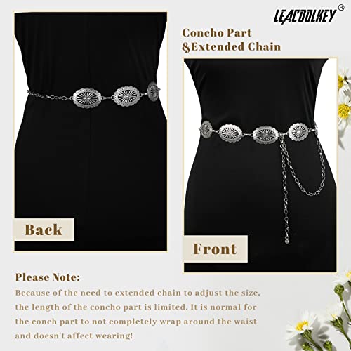 Image of LEACOOLKEY Women Turquoise Concho Chain Waist Belt Silver Western Cowgirl Metal Chain Belt for Dress Adjustable
