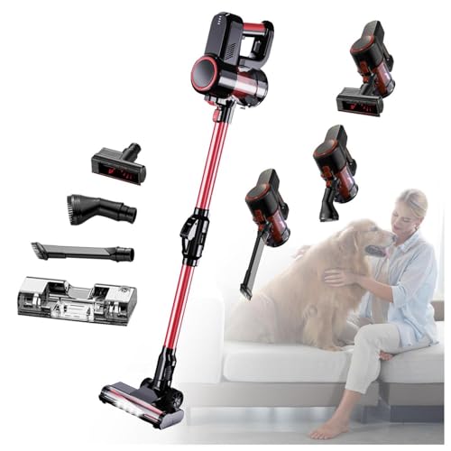 LRF-yxkj Aspiradora Fregona Sin Cable 5 in 1 Menor Ruido,Luces LED,Depósito 200 Ml, Aspiradora Escoba Fregona Electrica para Alfombra Pelo Mascota Suelo Sofá Cama de Colchón