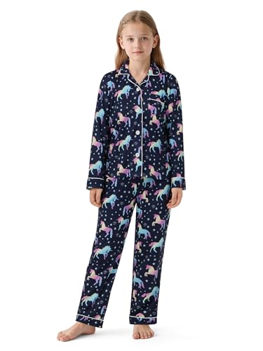 Motarto 2 Pieces Girls Long Sleeve & Pants Set Button Down Tops Soft Comfortable Girls Satin Silky Clothes Set for Christmas