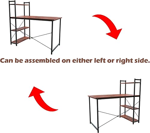 Image of Computer Desk with 4 Tiers Storage Shelves for Home Office Bedroom Solid Wood Study Table