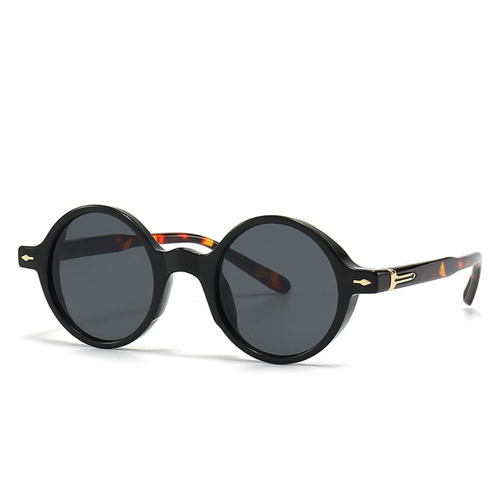 Occhiali da sole rotondi alla moda per uomo e donna, occhiali da sole retrò con rivetti di tendenza.