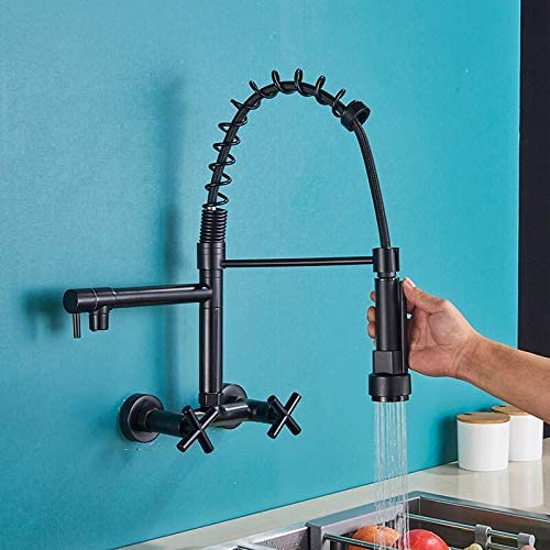 Robinet de cuisine noir mat LWX haut de gamme avec mitigeur mural double bec