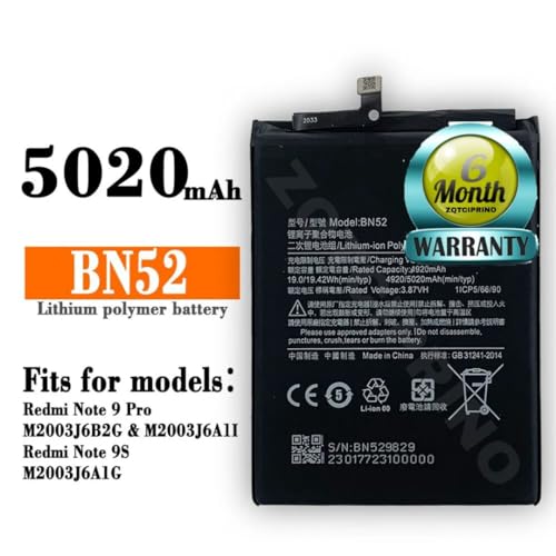 Image of Original BN52 Battery for Redmi Note 9 pro M2003J6B2G / M2003JA6A11 / M2003J6A1G Battery with 6 Month Warranty****(B99)