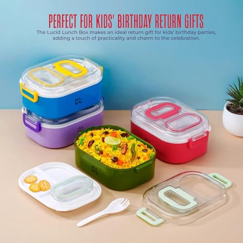 Image of Plastic Lunch Box for Office & Kids | Leak Proof Compartment Lunch Container with Spoon & Fork | Lock Mechanism Microwave Safe Tiffin Box for School Boys Girls Men Women