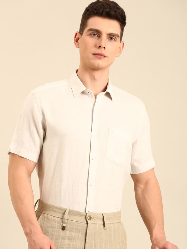 Image of Linen Club Men's Linen Rich Printed Contemporary Fit Half Sleeve Casual Shirt