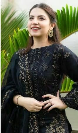Image of Women's Black Embroidered Kurta Pant Dupatta Set | Ethnic Suit Set for Women | Straight Kurta Set | Festive Traditional Pakistani Style Dress for Women