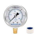 MEASUREMAN PRO 2' Dial Size, Glycerin Filled Pressure Gauge, 0-30psi/kpa, 304 Stainless Steel Case, 1/4' NPT Lower Mount, Lead-Free