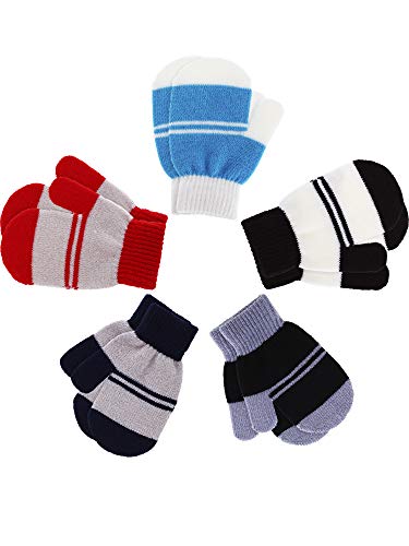 Boao 5 Pairs Stretch Full Finger Mittens Knitted Gloves Winter Warm Kid Gloves for Baby Boys and Girls Supplies (Color Set 4, 1 - 4 Years Size)