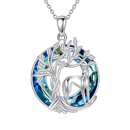 MONGAS Greyhound Gifts for Women 925 Sterling Silver Italian Greyhound Necklace Created Crystal Tree...