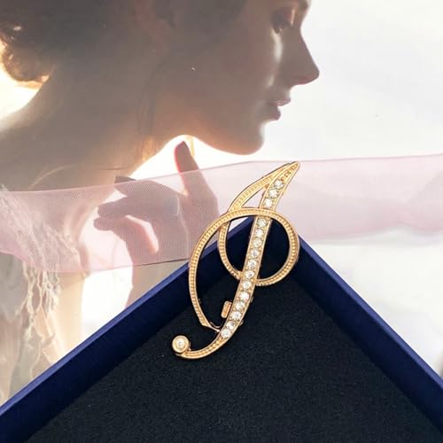 Image of Rhinestone Initial Brooch Pin for Women, Alphabet Gold Letter Brooch A-Z with Crystal, Metal Pin for Hat Bag Dress Suit Accessory for Men