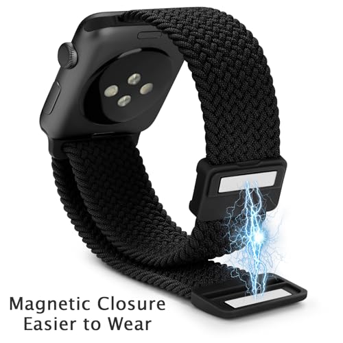 Image of Stretchy Braided Solo Loop Band Compatible with Apple Watch 41mm 40mm 42mm 46mm 45mm 44mm 49mm Women Men, Elastic Magnetic Clasp Nylon Sport Strap for iWatch Series SE 11 10 9 8 7 6 Ultra