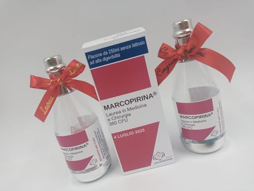 5 Scatole Finto Sciroppo con bottiglietta champagne con 5 Confetti o Minilenti | Personalizzata al 100% | Confezione Regalo per Laurea in Medicina, Infermieristica, Magistrale