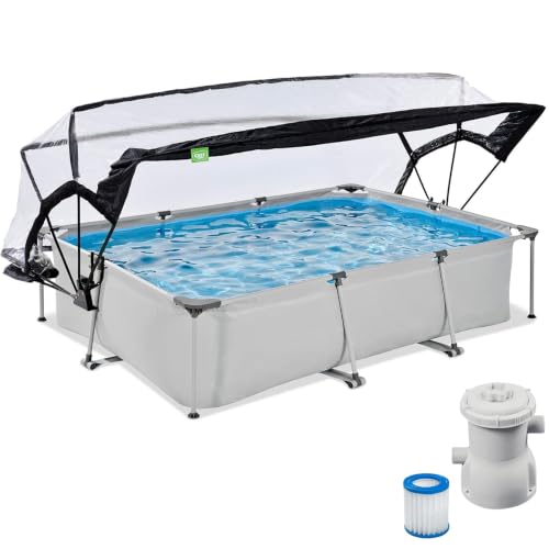 EXIT Toys Piscine Hors Sol Rectangulaire 300 x 200 x 65 cm avec Pompe Filtrante – avec Bâche Multifonctionnelle – Piscine Tubulaire à Cadre Acier –...