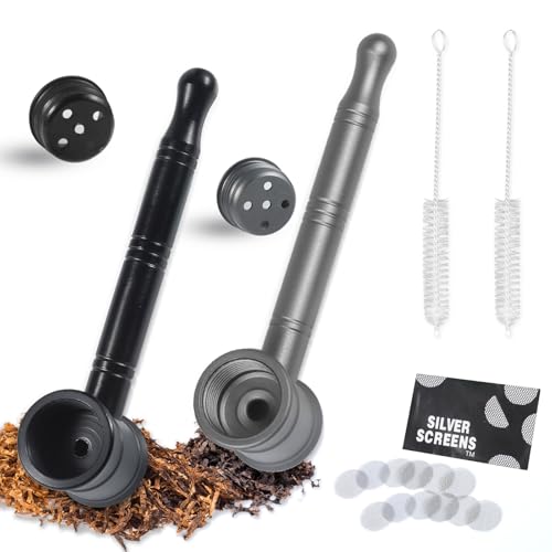 NVGVUP Lot de 2 pipes métal alliage zinc, mini pipes fumer portables, démontables, 12 filtres acier inoxydable, 2 brosses nettoyage, cadeau père amis (noir + gris)