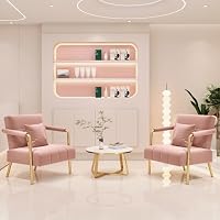 Yaheetech Polstersofa mit Armlehnen & Beine aus Metall Modernes Einzelsofa mit 2 Lendenkissen Loveseat für Wohnzimmer, Heimbüro Rosa – Ansicht 4
