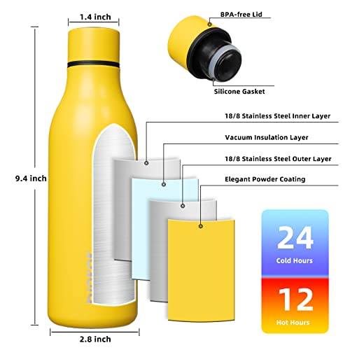 Image of BJPKPK Insulated Water Bottles, 18 oz Stainless Steel Metal Water Bottle with Strap, BPA Free Leak Proof Jugs, Mugs, Flasks, Reusable Thermal Flasks for Sports & Travel, Yellow