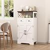 Farmhouse Kitchen Storage Cabinet Bathroom Floor Cabinet with 2 Drawers Barn Door and Shelf Pantry Hutch Sideboard Cabinet for Coffee StationDining RoomLiving Room and Hallway Antique White