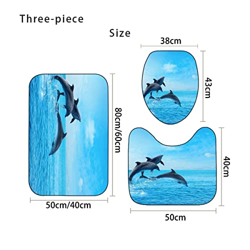 Zifarm Badematte rutschfeste 50x80 cm Delfin Badvorleger-Set 3D Drucken Blau Ozeanlandschaft Mikrofaser Flanell… – Bild 4