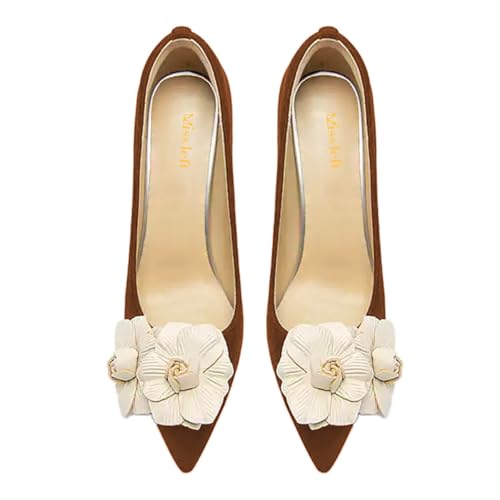 miss left Women Charming Flowers Pointed Toe Suede Pumps Stiletto High Heel Slip on Prom Party Wedding Dressy Shoes Size 4-16 US2