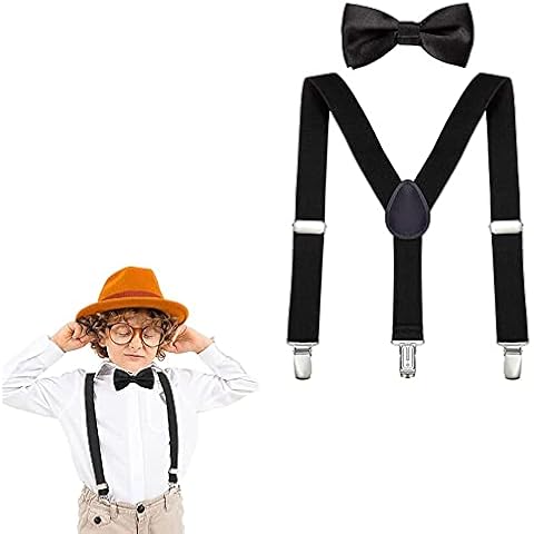 Butyeak Kinder Hosenträger Fliege Sets, Hosenträger Fliegen Set, Y-Form Einstellbar Hosenträger, Verstellbare Fliege und Hosenträger im Set für Jungen und Mädchen Cover