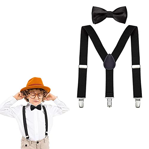 Butyeak Tirantes Ajustables para Niños, Tirantes Conjuntos de Pajarita, Tirantes Ajustables en Forma de Y con Pajaritas, Juego de Pajarita y Tirantes Ajustables para Niños y Niñas