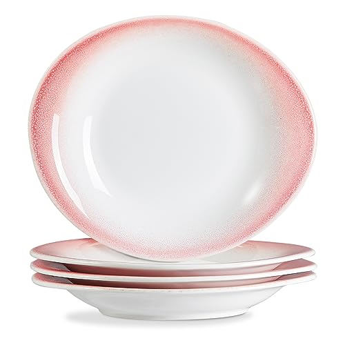 Platos de ensalada, platos llanos, cerámica de 24 cm, moderno, curvo, ovalado, juego de 4 platos grandes para servir postres, pasta, pizza, resistente a los arañazos, lavavajillas