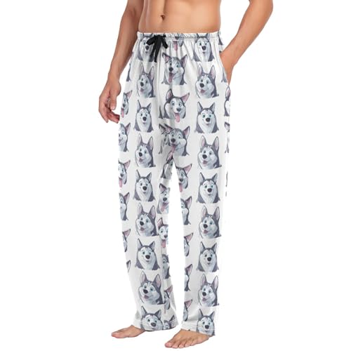 Cartoon Husky Dog Men’s Pajama Bottoms Straight Leg Lounge Pants with Soft Touch Fabric4