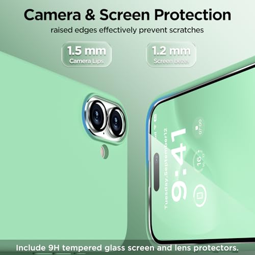 Image of Magnetic for iPhone 16 Case, Compatible with Magsafe, Suction Cup Phone Mount, [2 Screen Protectors][Camera Lens Protector] Silicone Shockproof Protective Phone Cover 6.1 inch, Spearmint Green
