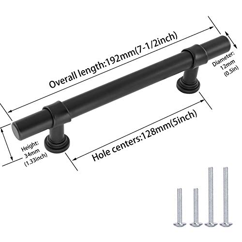 LONTAN 15 Black Kitchen Handles 128mm Black Cupboard Handles T-Shaped Dresser Drawer Pulls Vintage Wardrobe Bedroom Cabinet Door Pulls - Image 2