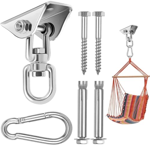 Image of Heavy Hanging Hook Kit for Ceiling Installation Hammock, Swing Mounting Accessories Stainless Steel 360Rotating 300KG Capacity