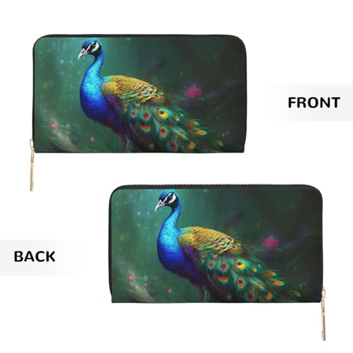 Colorful Peacock Printed Long Wallet for Women Men Cute Coin Purse with Card Holder3