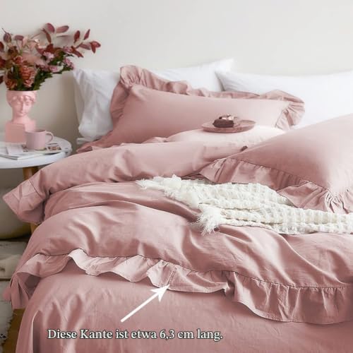 Lanqinglv Rüschen Bettwäsche 220x240 Rosa Mädchen,Oeko-TEX Zertifiziert – Ansicht 4