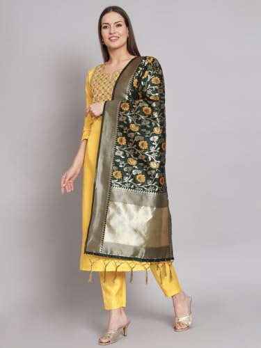 Image of VredeVogel Women's Cotton Silk Blend Kurta Pant Set with Banarasi Silk Dupatta