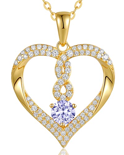Louisa Secret Birthstone Heart Necklaces For Women, 18K Gold Plated And 925 Sterling Silver Infinity Forever Love Pendant Necklaces, June Birthday Anniversary Jewelry Gift For Her Wife Mom #TOP29
