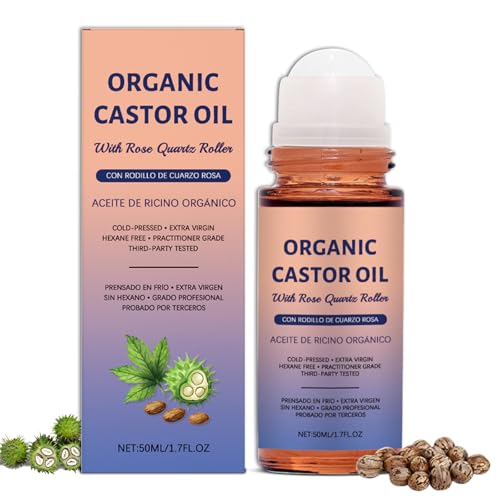 Aceite De Ricino Orgánico Con Rodillo De Cuarzo Rosa, Virgen Extra Puro, Sin Hexano Para Piel y Cabello