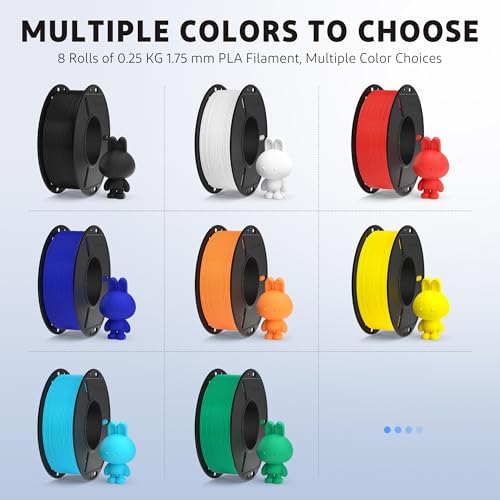 Image of ELEGOO 250g PLA Plus Filament Bundle 1.75mm, 8 Colors 3D Printer Filaments Dimensional Accuracy + /- 0.02mm, 8 Pack 250g Spool, Black /White /Red /Dark Blue /Orange /Yellow /Sky Blue /Sea Green