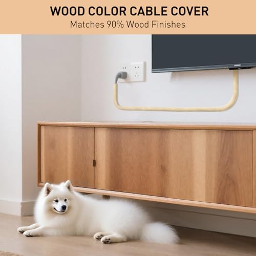 Image of AGPTEK Cable Sleeve, 2 Pack 5ft - 1.2 Inch Cable Management, Desk Cord Cover Organizer Wire Hider for Office Computer TV Wire Loom Tubing, Pet Proof Cord Protector from Cat Dog Chewing, Wood Color